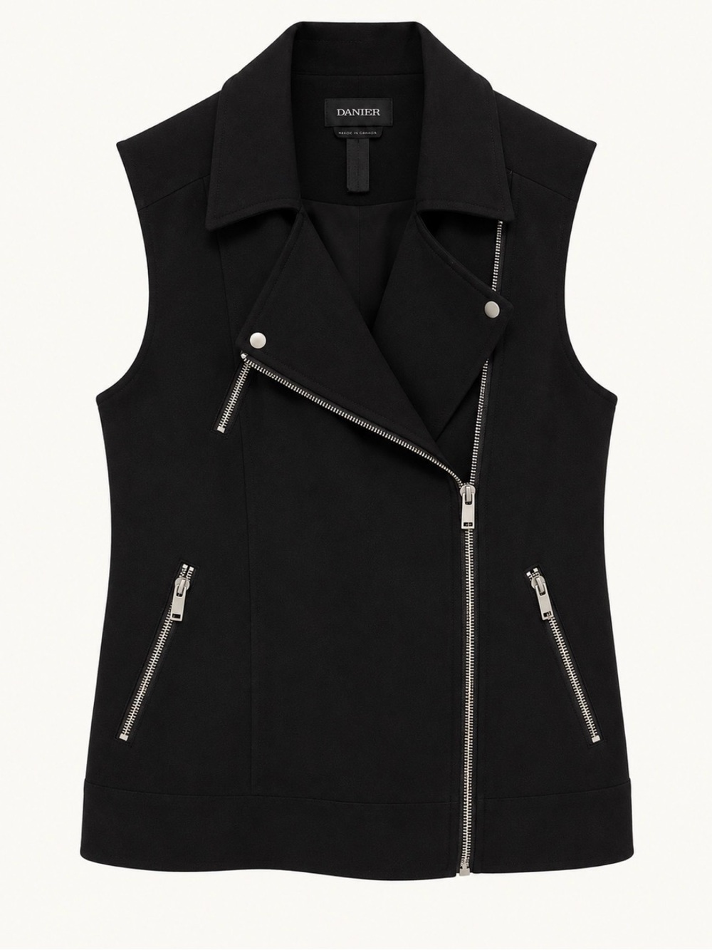 Danier Black Sleeveless Moto Vest with Silver Hardware
